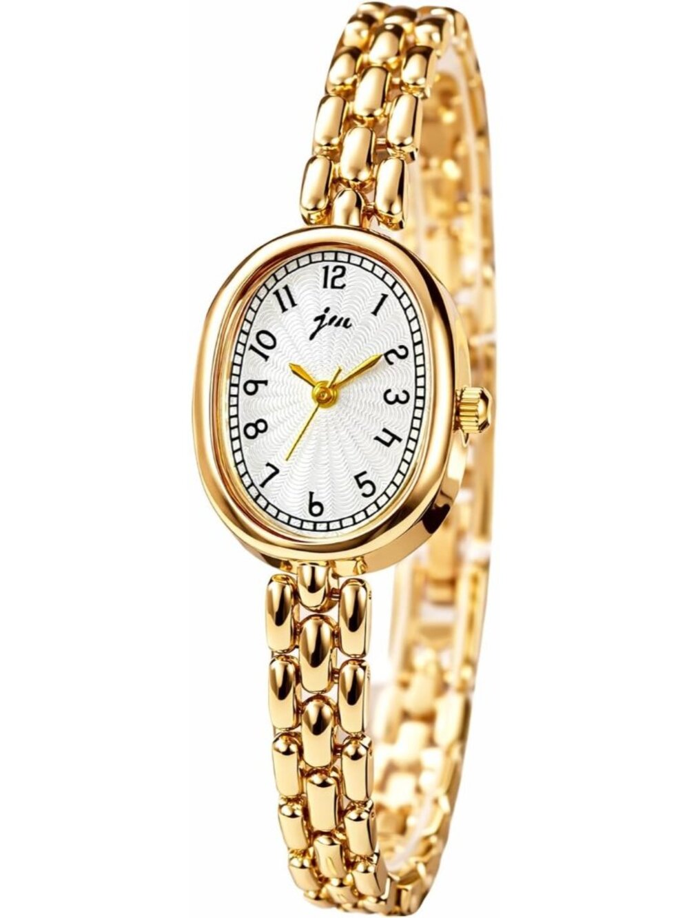 Women’s White Gold Oval Bracelet Small Face Roman Numeral Quartz Buckle Watch